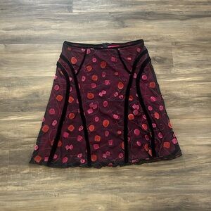 Black Skirt with Orange and Pink Pattern A-Line Knee-Length